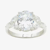 Sparkle Allure Womens Crystal Pure Silver Over Brass Oval Engagement Ring