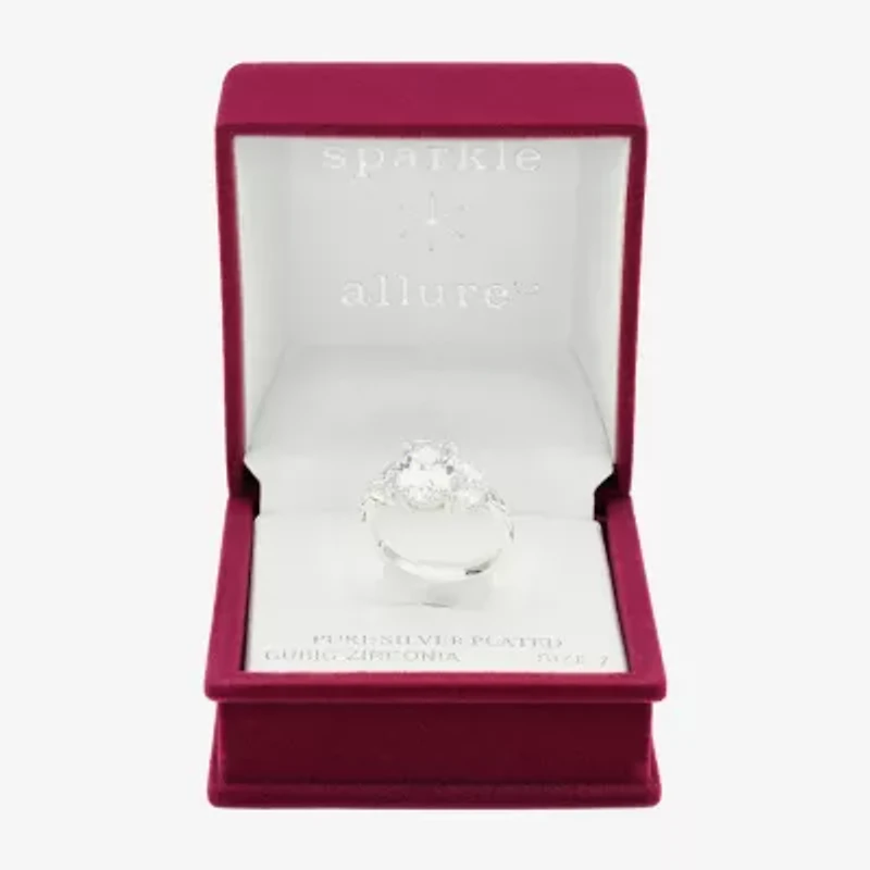 Sparkle Allure Womens Crystal Pure Silver Over Brass Oval Engagement Ring