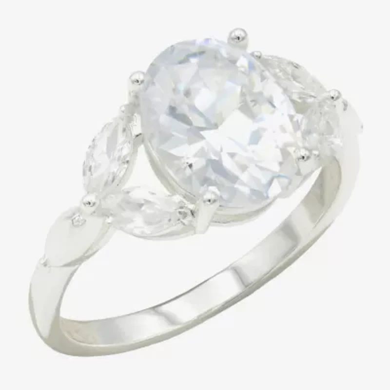 Sparkle Allure Womens Crystal Pure Silver Over Brass Oval Engagement Ring
