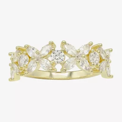 Sparkle Allure Floral Womens 3MM Cubic Zirconia 14K Gold Over Brass Flower Band