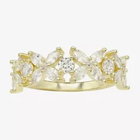 Sparkle Allure Floral Womens 3MM Cubic Zirconia 14K Gold Over Brass Flower Band