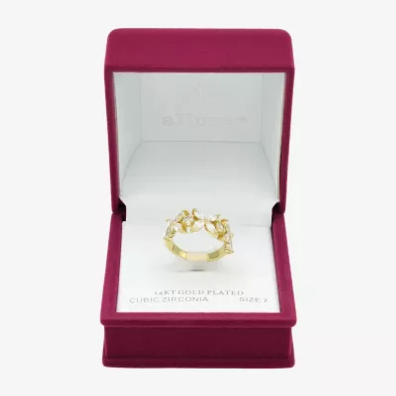 Sparkle Allure Floral Womens 3MM Cubic Zirconia 14K Gold Over Brass Flower Band