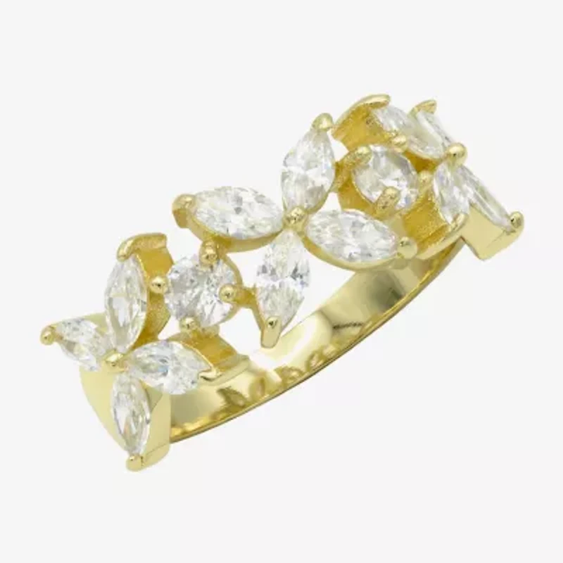 Sparkle Allure Floral Womens 3MM Cubic Zirconia 14K Gold Over Brass Flower Band