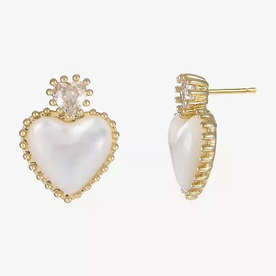 Sparkle Allure Cubic Zirconia 14K Gold Over Brass 11mm Heart Stud Earrings