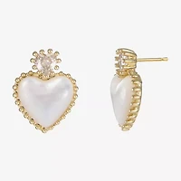 Sparkle Allure Cubic Zirconia 14K Gold Over Brass 11mm Heart Stud Earrings