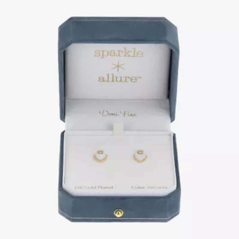 Sparkle Allure Cubic Zirconia 14K Gold Over Brass 11mm Heart Stud Earrings
