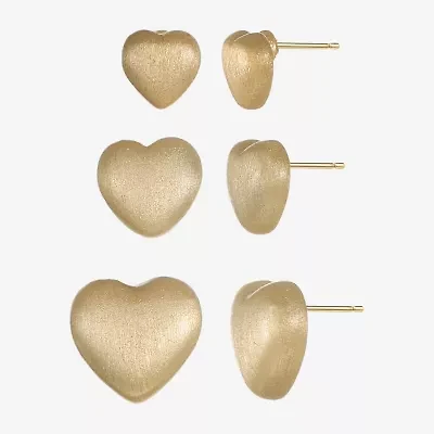 Sparkle Allure Womens 14K Gold Over Brass Heart 3 Pair Earring Set