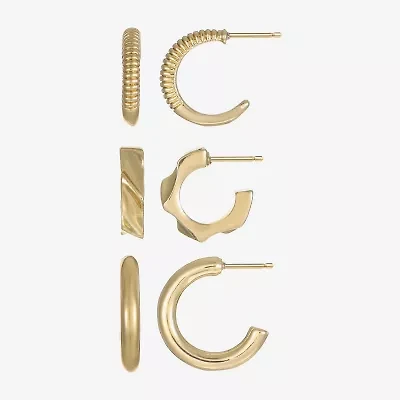 Sparkle Allure Womens 14K Gold Over Brass 3 Pair Earring Set