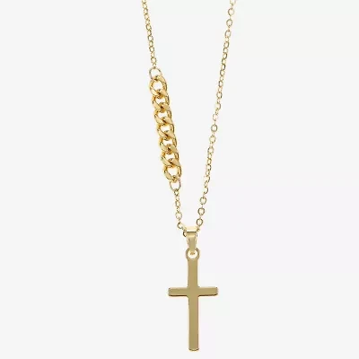 Sparkle Allure Womens 14K Gold Over Brass Cross 16 Inch Pendant Necklace