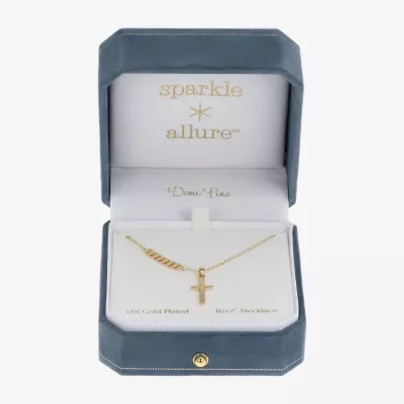 Sparkle Allure Womens 14K Gold Over Brass Cross 16 Inch Pendant Necklace