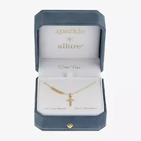 Sparkle Allure Womens 14K Gold Over Brass Cross 16 Inch Pendant Necklace