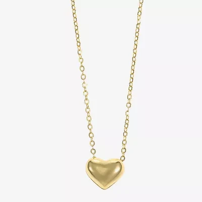 Sparkle Allure Puff Womens 14K Gold Over Brass Heart 16 Inch Pendant Necklace