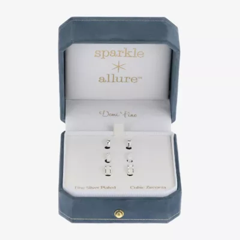 Sparkle Allure Womens Cubic Zirconia 3 Pair Earring Set