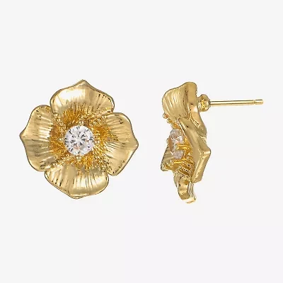 Sparkle Allure Cubic Zirconia 14K Gold Over Brass 12mm Flower Stud Earrings