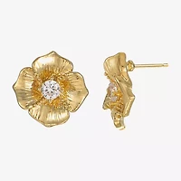 Sparkle Allure Cubic Zirconia 14K Gold Over Brass 12mm Flower Stud Earrings