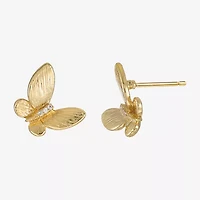 Sparkle Allure Cubic Zirconia 14K Gold Over Brass 13mm Butterfly Stud Earrings