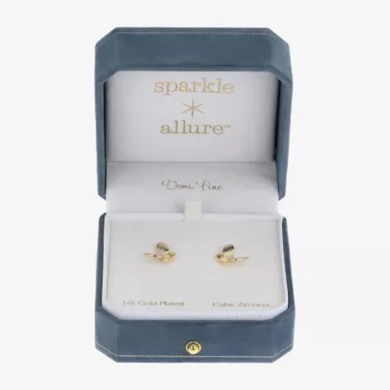 Sparkle Allure Cubic Zirconia 14K Gold Over Brass 13mm Butterfly Stud Earrings