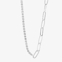 Sparkle Allure Womens Pure Silver Over Brass 16 Inch Paperclip Chain Necklace