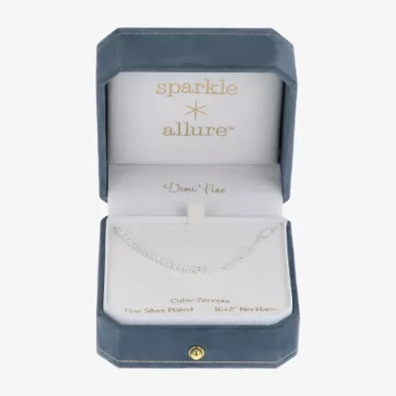 Sparkle Allure Womens Pure Silver Over Brass 16 Inch Paperclip Chain Necklace