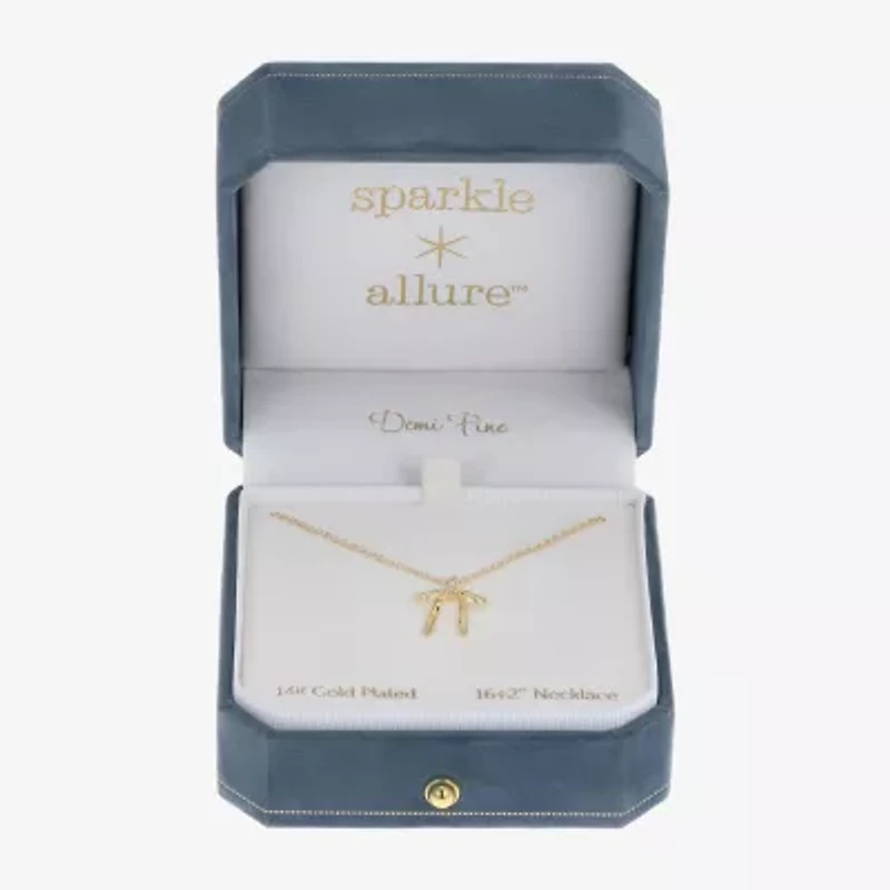 Sparkle Allure Womens 14K Gold Over Brass Bow 16 Inch Pendant Necklace
