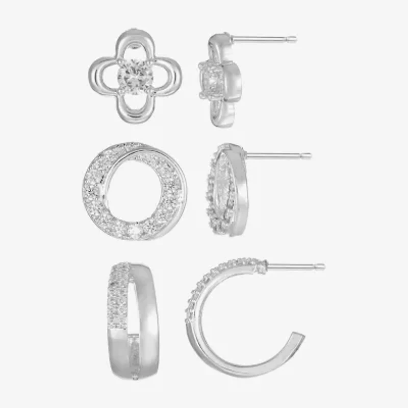 Sparkle Allure Womens Cubic Zirconia Circle 3 Pair Earring Set