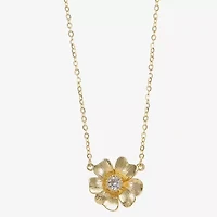 Sparkle Allure Womens Cubic Zirconia 14K Gold Over Brass Flower 16 Inch Pendant Necklace