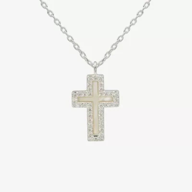 Sparkle Allure Womens Cubic Zirconia Pure Silver Over Brass Cross Inch Pendant Necklace