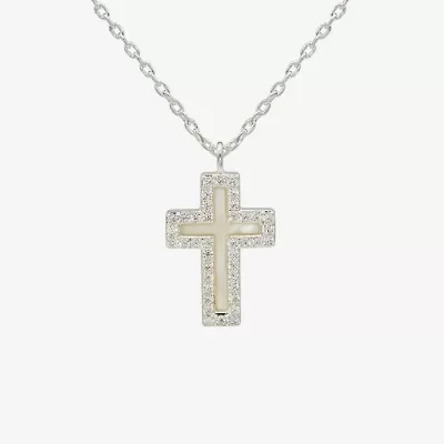 Sparkle Allure Womens Cubic Zirconia Pure Silver Over Brass Cross Inch Pendant Necklace