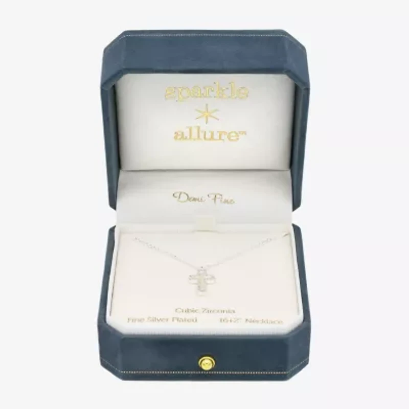 Sparkle Allure Womens Cubic Zirconia Pure Silver Over Brass Cross Inch Pendant Necklace