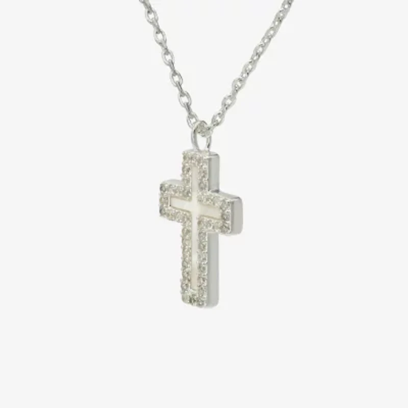 Sparkle Allure Womens Cubic Zirconia Pure Silver Over Brass Cross Inch Pendant Necklace