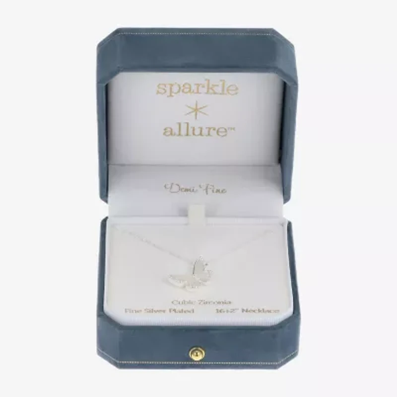 Sparkle Allure Womens Cubic Zirconia Pure Silver Over Brass Butterfly 16 Inch Pendant Necklace