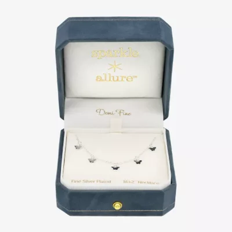 Sparkle Allure Charm Womens Pure Silver Over Brass 16 Inch Collar Necklace