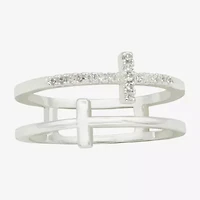 Sparkle Allure Faux Stack Womens 6MM Cubic Zirconia Pure Silver Over Brass Cross Band