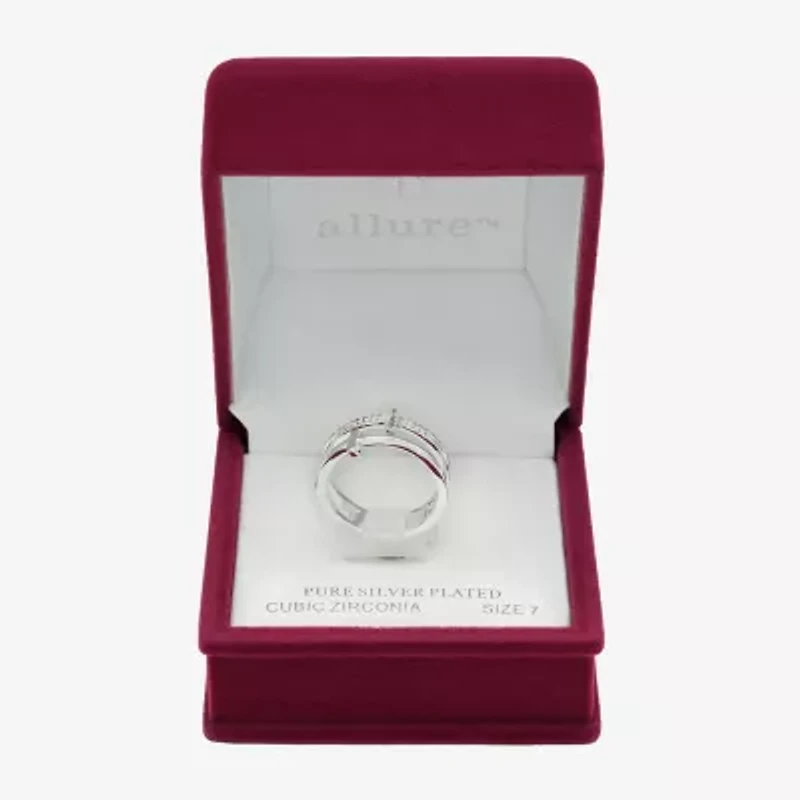 Sparkle Allure Faux Stack Womens 6MM Cubic Zirconia Pure Silver Over Brass Cross Band