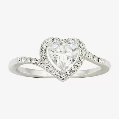 Sparkle Allure Halo Bypass Womens 2MM Cubic Zirconia Pure Silver Over Brass Heart  Band