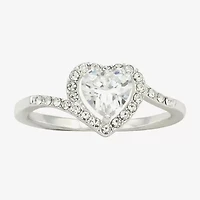 Sparkle Allure Halo Bypass Womens 2MM Cubic Zirconia Pure Silver Over Brass Heart  Band