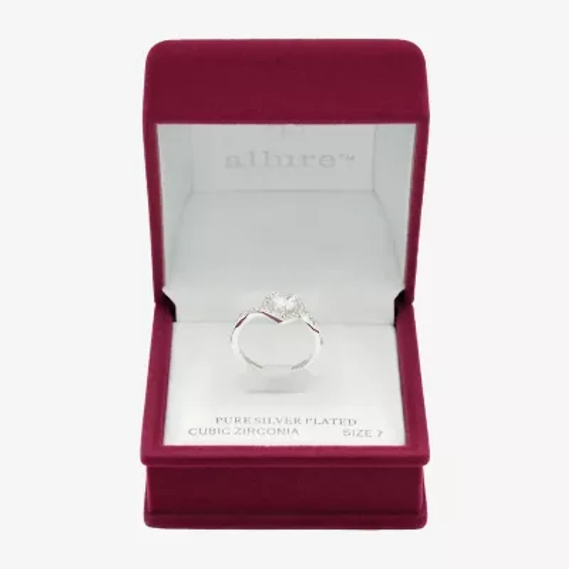 Sparkle Allure Halo Bypass Womens 2MM Cubic Zirconia Pure Silver Over Brass Heart  Band