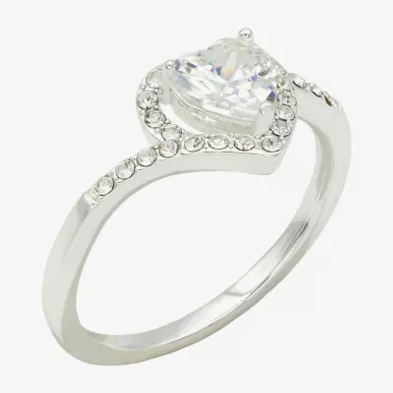 Sparkle Allure Halo Bypass Womens 2MM Cubic Zirconia Pure Silver Over Brass Heart  Band