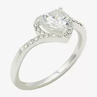 Sparkle Allure Halo Bypass Womens 2MM Cubic Zirconia Pure Silver Over Brass Heart  Band