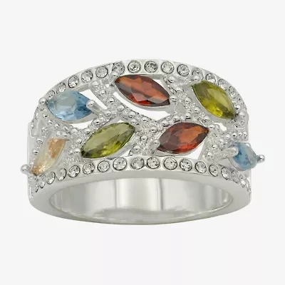 Sparkle Allure Leaf Womens 6.5MM Multi Color Cubic Zirconia Pure Silver Over Brass Marquise Band