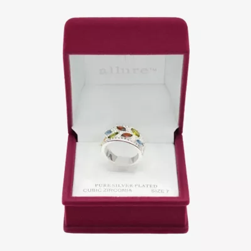 Sparkle Allure Leaf Womens 6.5MM Multi Color Cubic Zirconia Pure Silver Over Brass Marquise Band