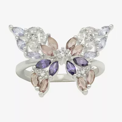 Sparkle Allure Womens Multi Color Cubic Zirconia Pure Silver Over Brass Butterfly Cocktail Ring
