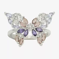 Sparkle Allure Womens Multi Color Cubic Zirconia Pure Silver Over Brass Butterfly Cocktail Ring