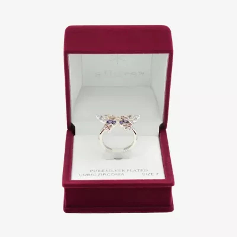 Sparkle Allure Womens Multi Color Cubic Zirconia Pure Silver Over Brass Butterfly Cocktail Ring