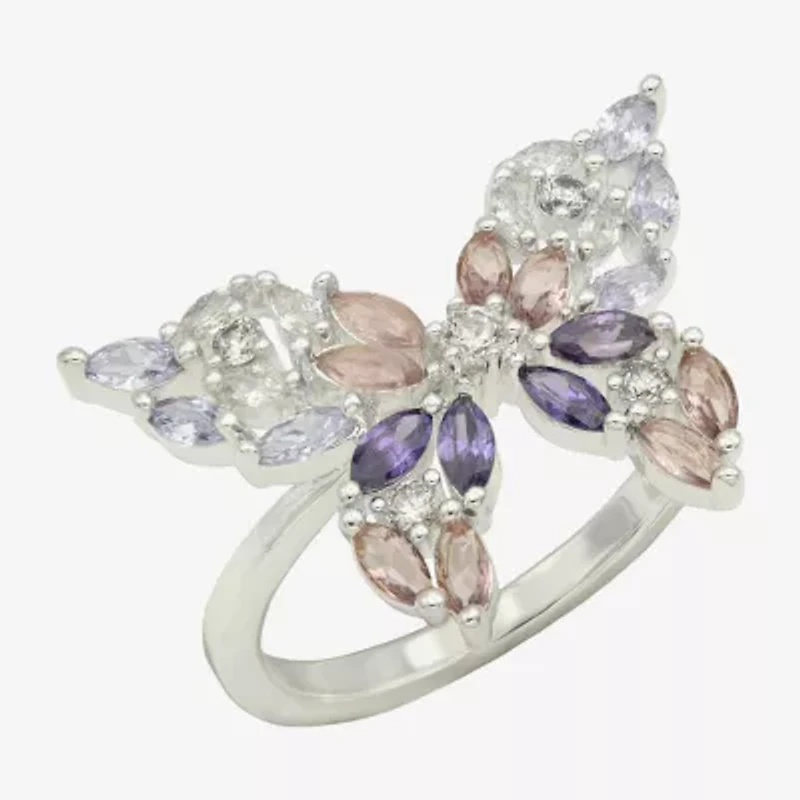 Sparkle Allure Womens Multi Color Cubic Zirconia Pure Silver Over Brass Butterfly Cocktail Ring