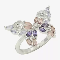 Sparkle Allure Womens Multi Color Cubic Zirconia Pure Silver Over Brass Butterfly Cocktail Ring