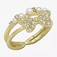 Sparkle Allure Faux Stack Womens 3.5MM 2MM Simulated Pearl Cubic Zirconia 14K Gold Over Brass Bow Band