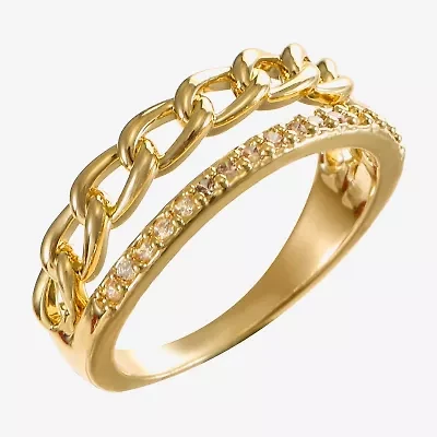 Sparkle Allure Faux Stack Womens 2.5MM Cubic Zirconia 14K Gold Over Brass Band