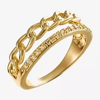 Sparkle Allure Faux Stack Womens 2.5MM Cubic Zirconia 14K Gold Over Brass Band