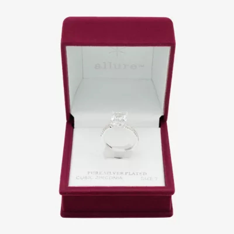 Sparkle Allure Womens Cubic Zirconia Pure Silver Over Brass Engagement Ring